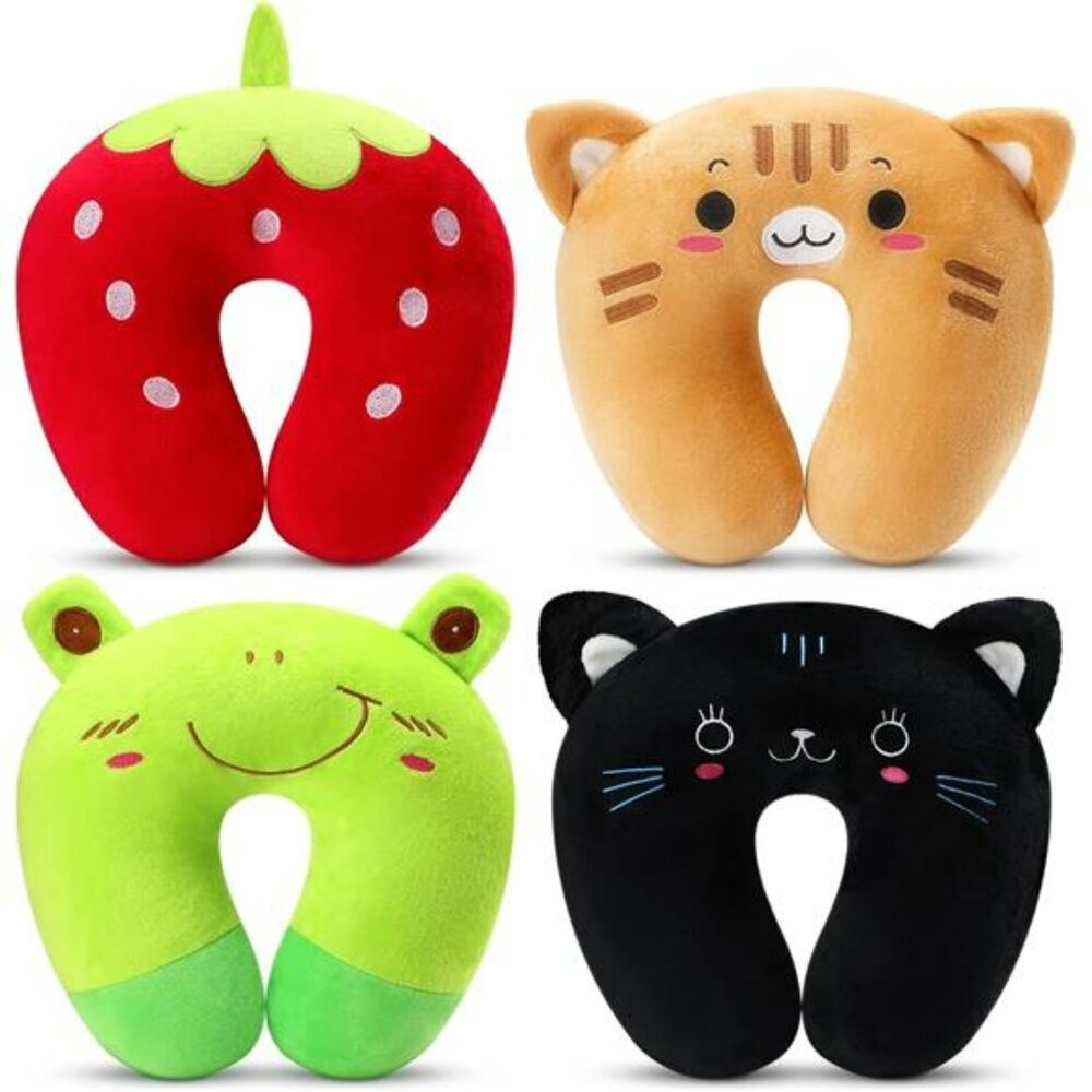 Kids travel neck pillow set of 4 cute animal u shaped pillows for car seat airpl